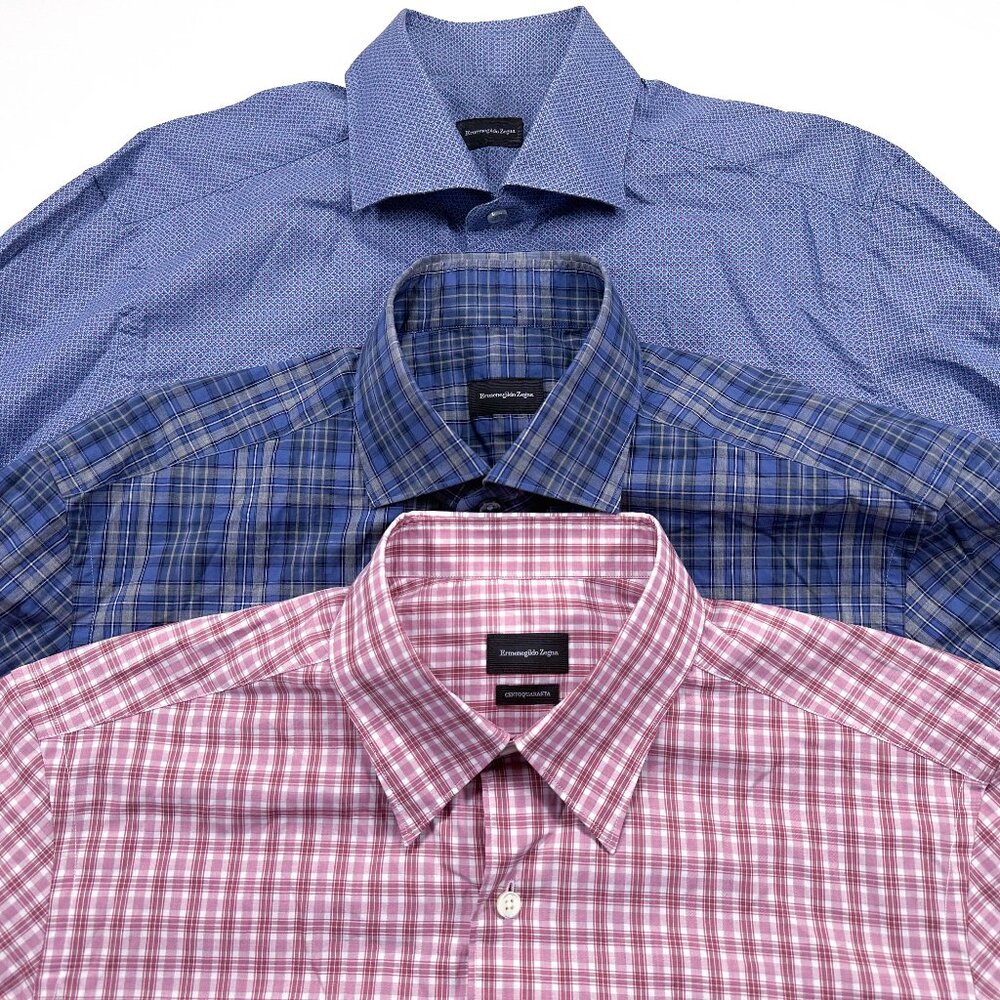 LOT OF 3 Ermenegildo Zegna L Men's Long Sleeve Button Front Shirts Multi-Color